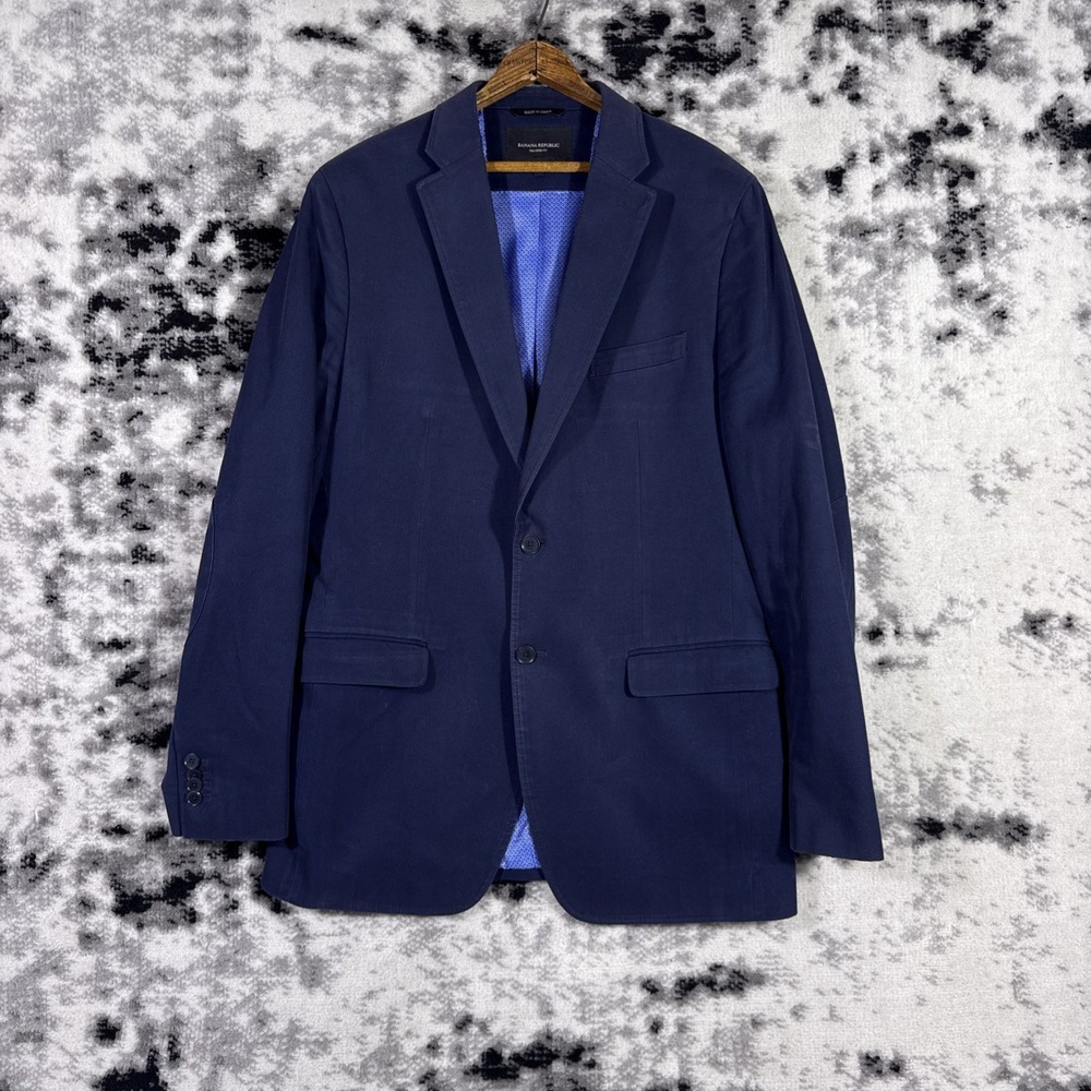 Banana Republic Blazer Mens Size 42L Navy Blue Twill Lined Office Career Elbow